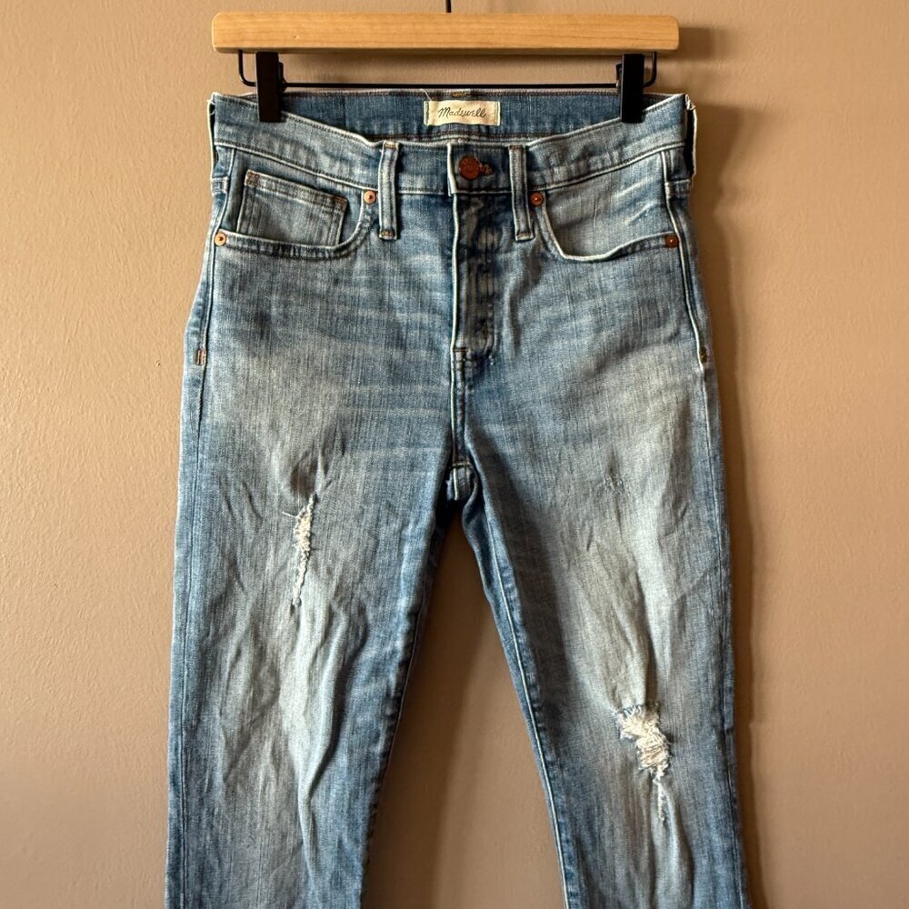 Women's 26 Madewell 9” High Rise Skinny Light Blue Jeans Destructed Hem Edition - Picture 4 of 7